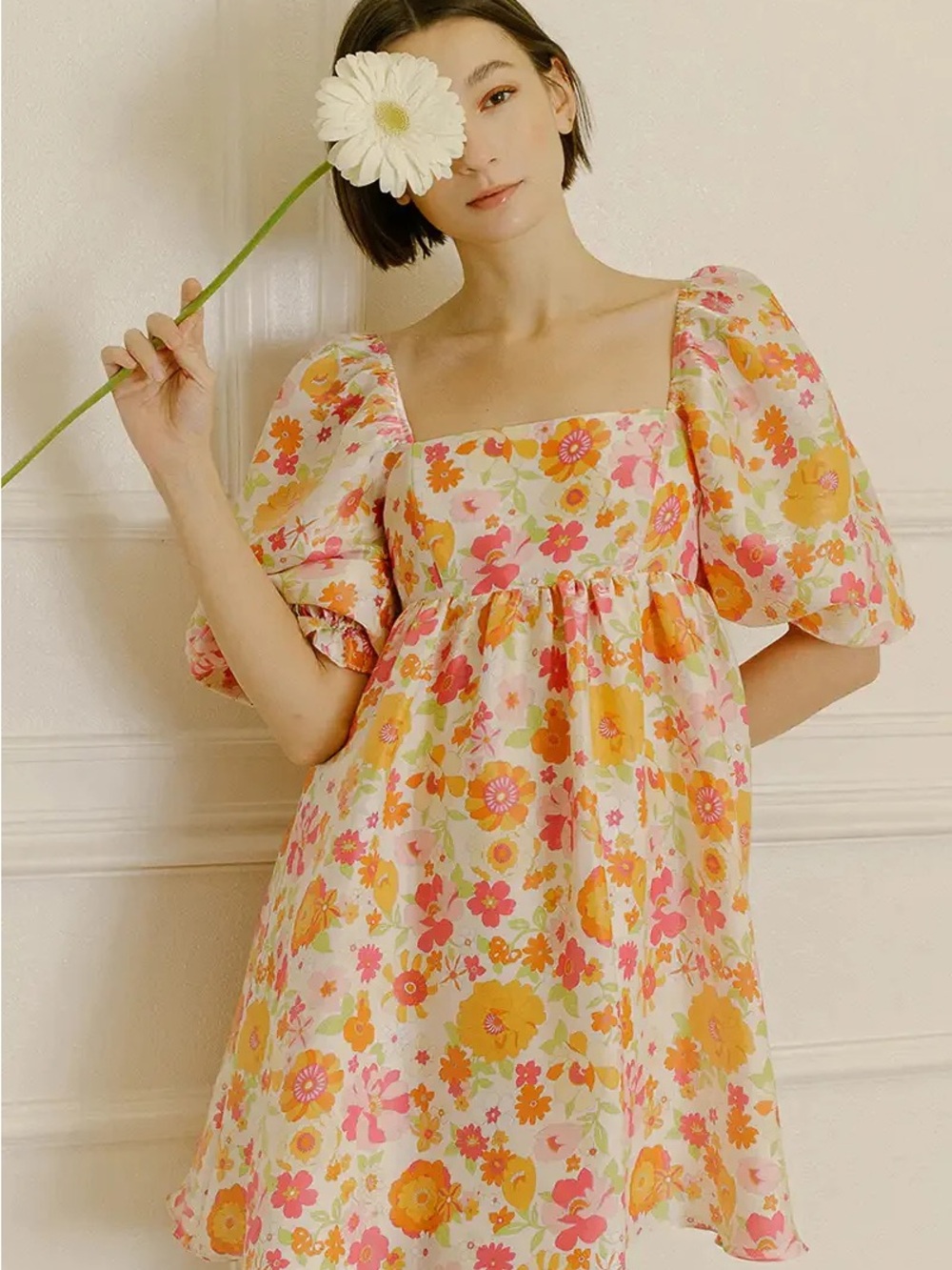 Storia Floral Multicolor Square Neck Mini Dress Size S